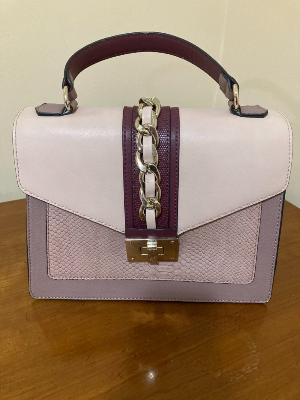 Apt 9 Handbag Purse Satchel Burgundy Pink Beige - Picture 2 of 9